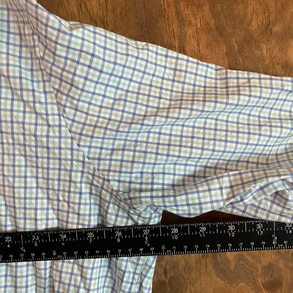 Peter Millar Mens Shirt Blue White Plaid Button Down Long Sleeve Stretch XXL - Picture 8 of 12